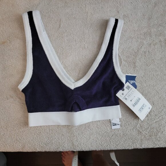 Zara Blue French Terry Crop Top White Trim - Picture 9 of 14